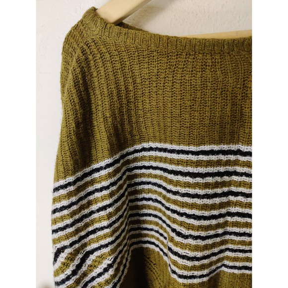 3/$20 Urban Outfitters Green Striped Long Sleeve Cropped Acrylic Sweater L - Picture 6 of 9